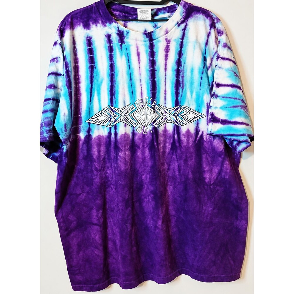 Vintage 90s Bugle Boy Tie Dye T Shirt Mens L Purple Tribal Graphic USA Made